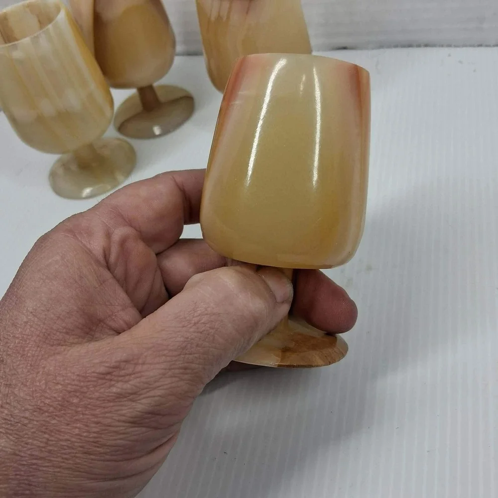 Vintage‎ Natural Banded Onyx Marble Mini Goblet Cordial Shot Glass Set of 4